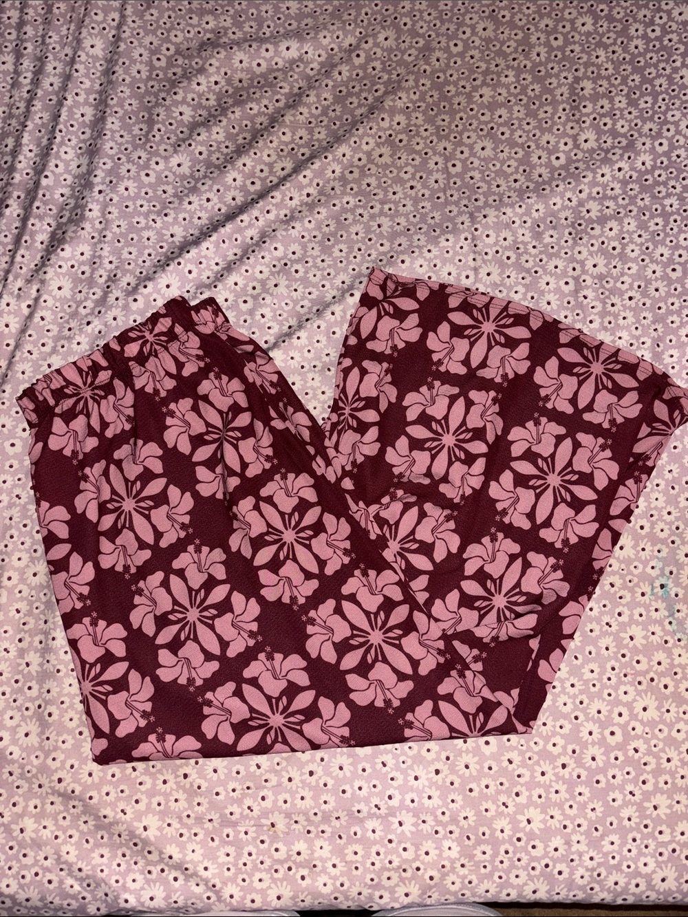 Luz Girls Maroon and Light Pink Floral Lounge Pants